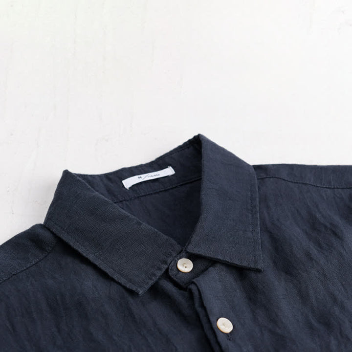 Buddha Stones Summer Casual Minimalist Patch Pocket Solid Men's Short Sleeve Shirts - image 2