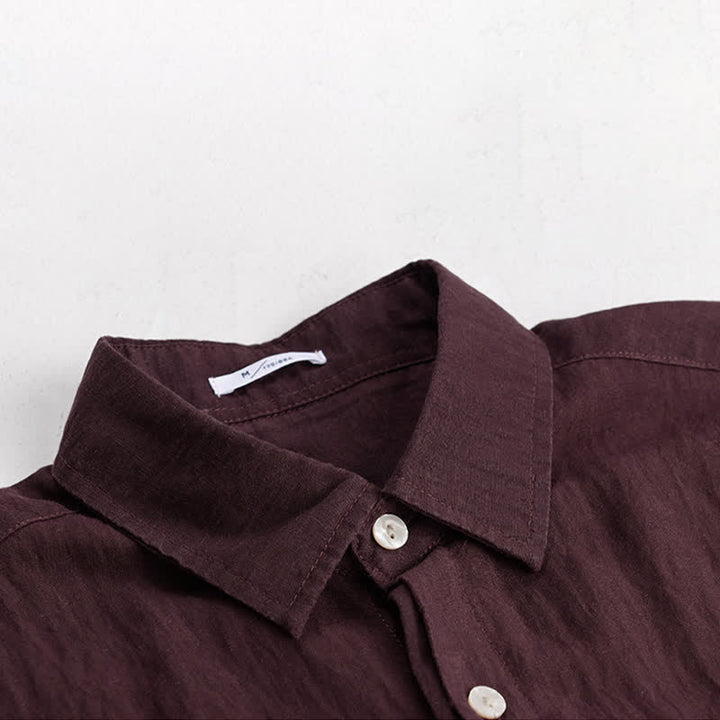 Buddha Stones Summer Casual Minimalist Patch Pocket Solid Men's Short Sleeve Shirts - image 8