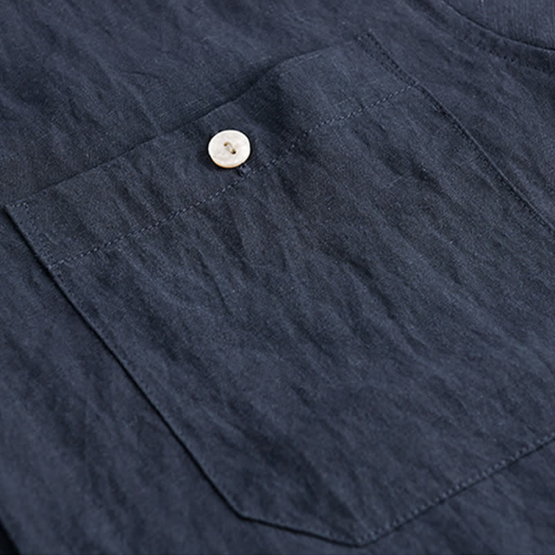 Buddha Stones Summer Casual Minimalist Patch Pocket Solid Men's Short Sleeve Shirts - image 3