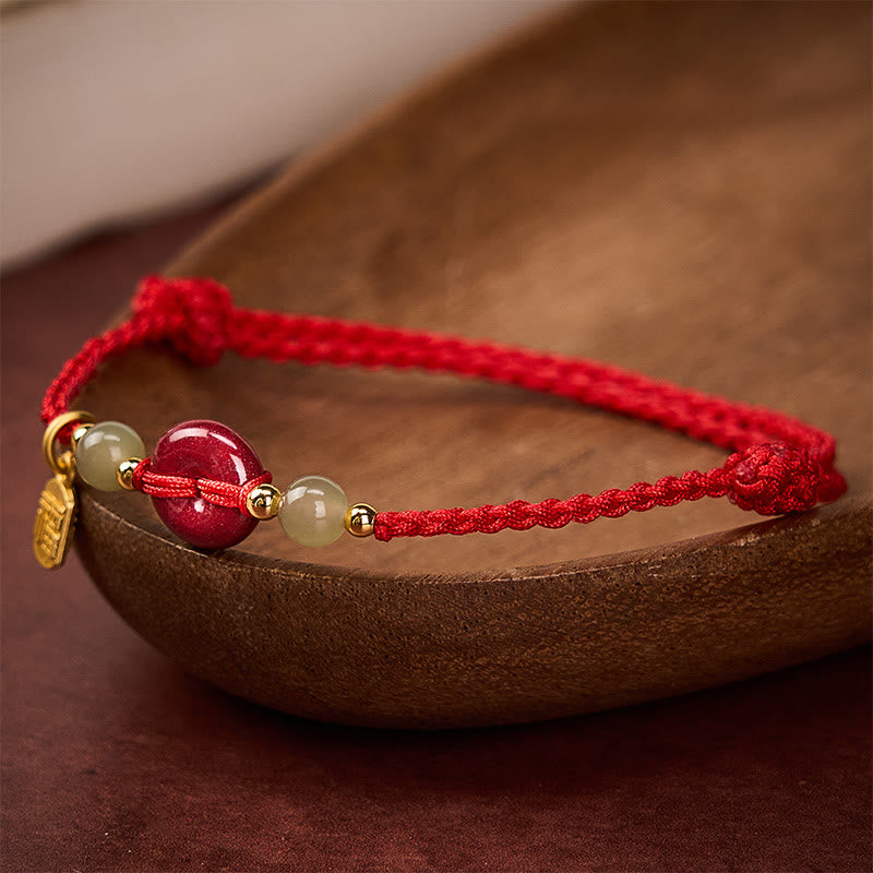 Buddha Stones Cinnabar Peace Buckle Fu Character Protection Red String Pendant Bracelet - image 3