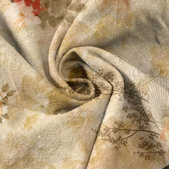 Buddha Stones Pure Cotton Vintage Geisha Floral Pattern Women's Elastic Waist Pants With Pockets - image 2