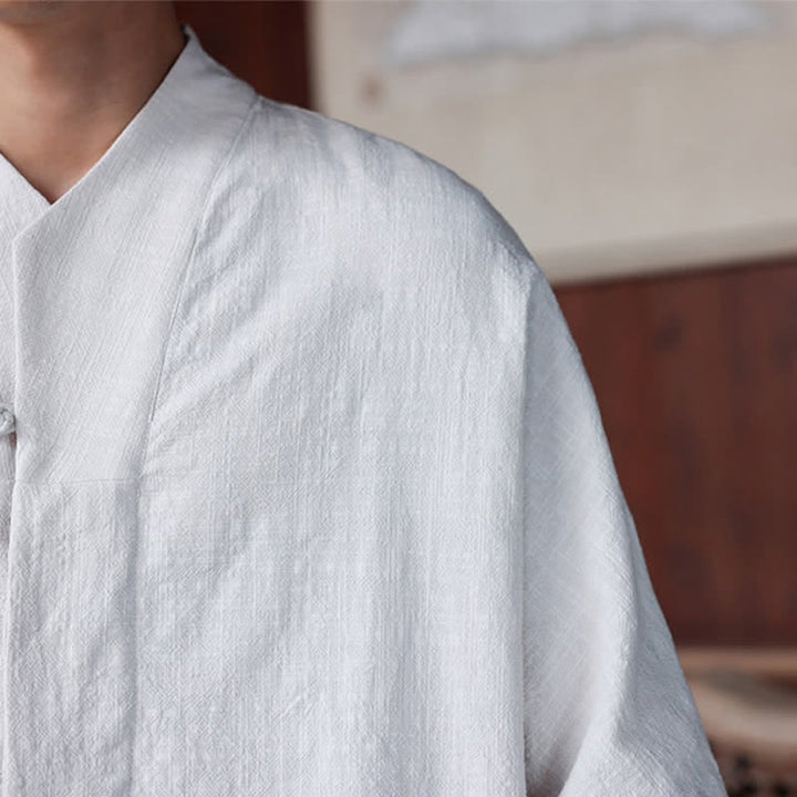 Buddha Stones Spring Summer Tang Style Minimalist Pankou Solid Men's Elbow-Length Shirts - image 27
