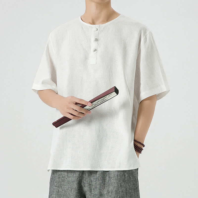 Buddha Stones Spring Summer Casual Minimalist Button-Up Solid Men's Short Sleeve Shirts - image 43