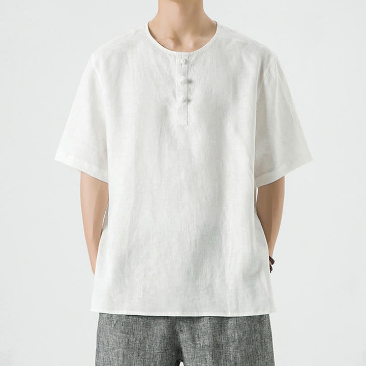 Buddha Stones Spring Summer Casual Minimalist Button-Up Solid Men's Short Sleeve Shirts - image 44