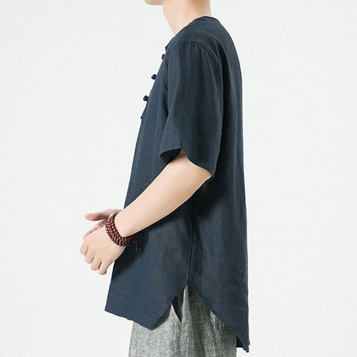 Buddha Stones Spring Summer Casual Minimalist Button-Up Solid Men's Short Sleeve Shirts - image 25