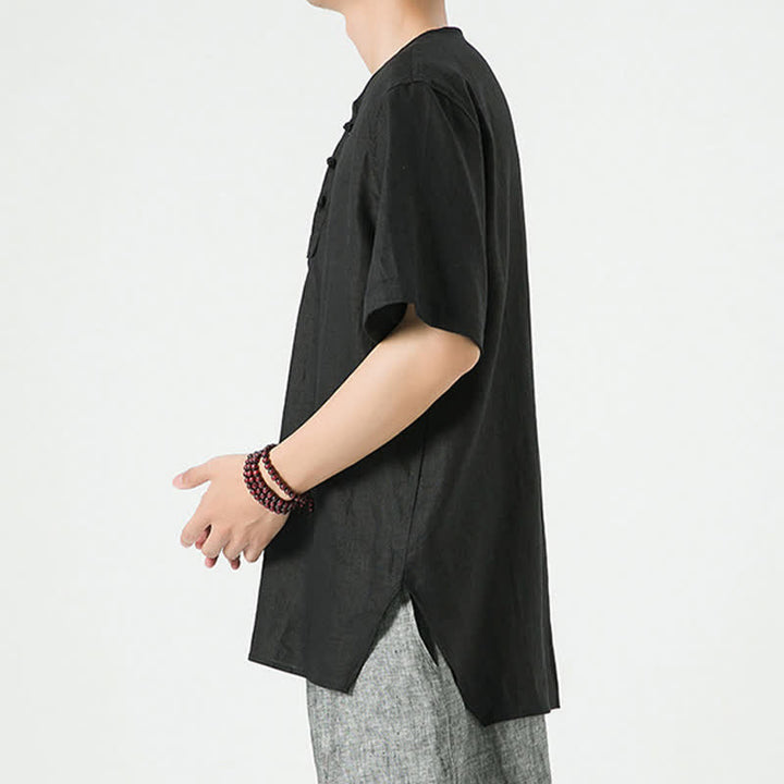 Buddha Stones Spring Summer Casual Minimalist Button-Up Solid Men's Short Sleeve Shirts - image 11