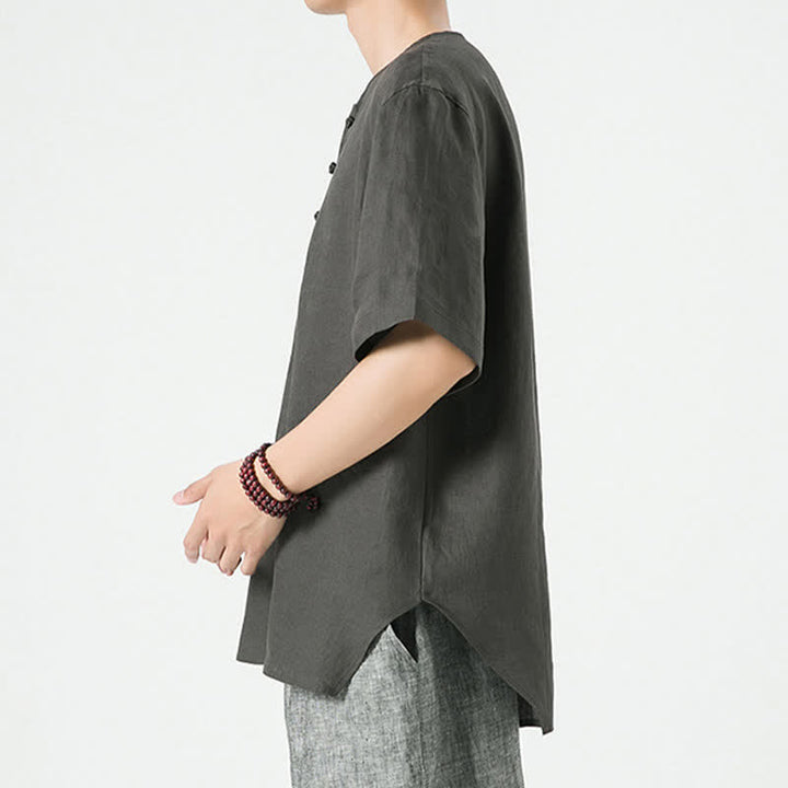 Buddha Stones Spring Summer Casual Minimalist Button-Up Solid Men's Short Sleeve Shirts - image 17