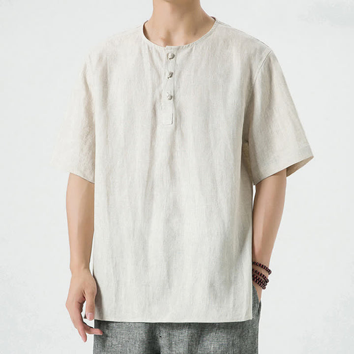 Buddha Stones Spring Summer Casual Minimalist Button-Up Solid Men's Short Sleeve Shirts - image 7