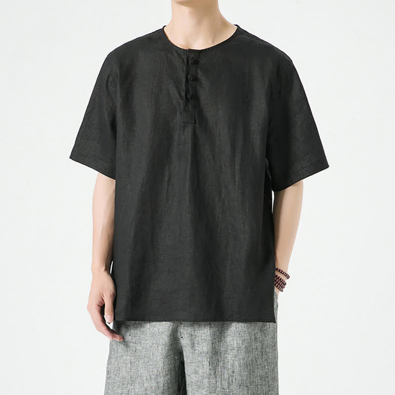 Buddha Stones Spring Summer Casual Minimalist Button-Up Solid Men's Short Sleeve Shirts - image 9
