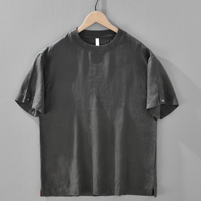 Buddha Stones Summer Casual Minimalist Solid Linen Crew Neck Men's Short Sleeve T-Shirts - DimGray - US/UK/AU42，EU52 (3XL) - image 12