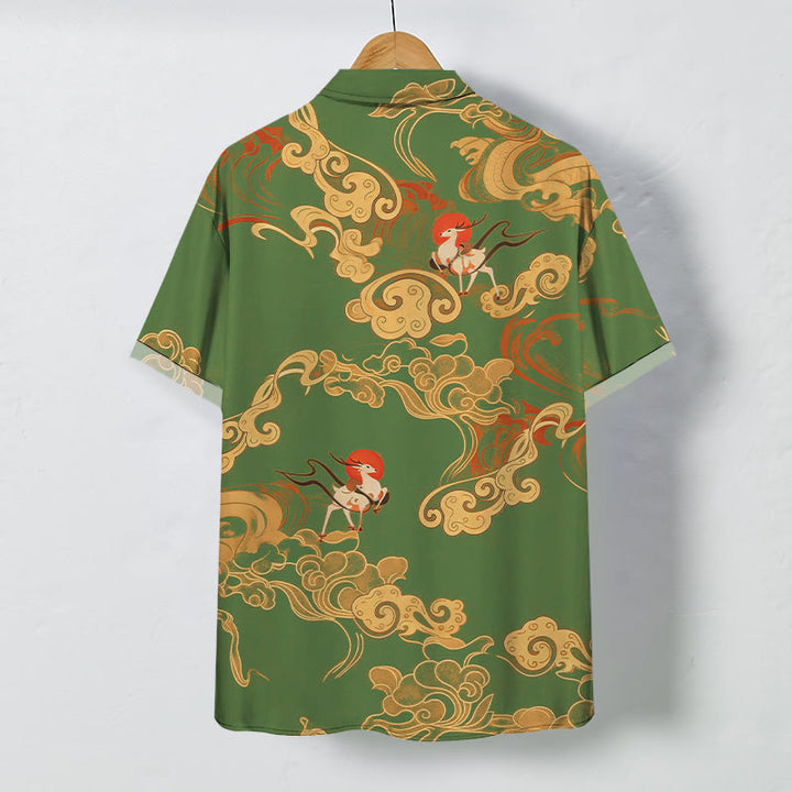 Buddha Stones Auspicious Cloud Celestial Crane Pattern Buttons Breathable Men's Short Sleeve Shirt - image 6