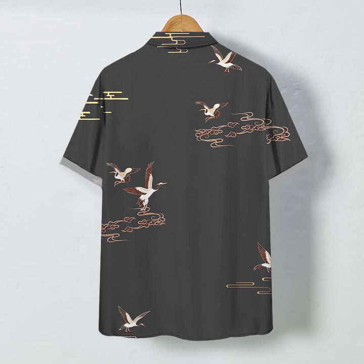 Buddha Stones Red Crane Cloud Pattern Buttons Wrinkle-resistant Men's Short Sleeve Shirt - image 6