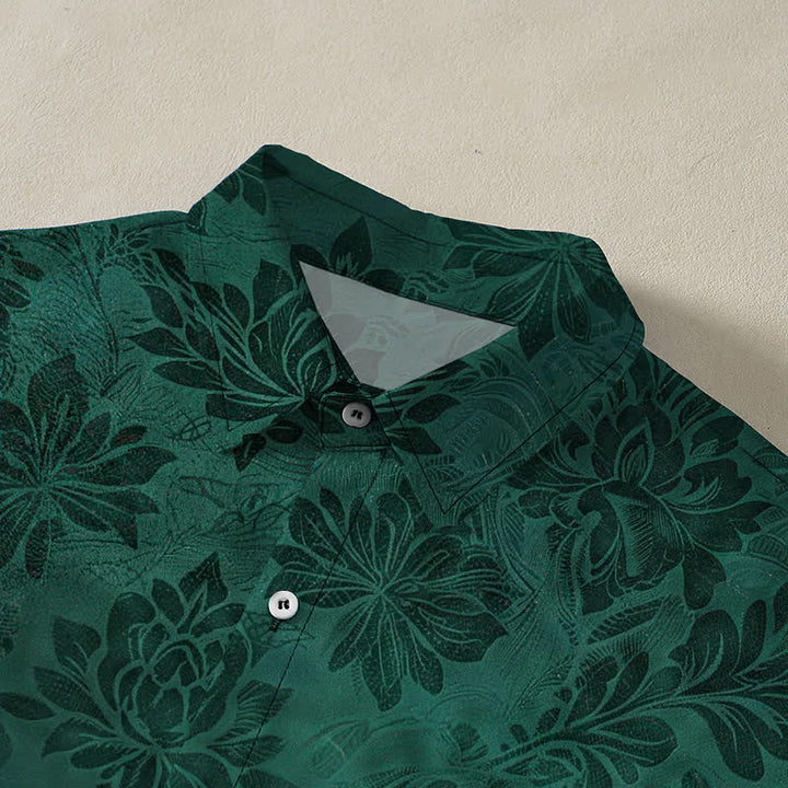 Buddha Stones Vintage Botanical Lotus Figure Pattern Buttons Wrinkle-resistant Men's Short Sleeve Shirt - image 2