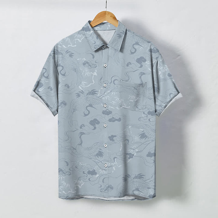 Buddha Stones Cloud Crane Pattern Buttons Breathable Men's Short Sleeve Shirt - LightSteelBlue - US/UK/AU48，EU58 (4XL) - image 0