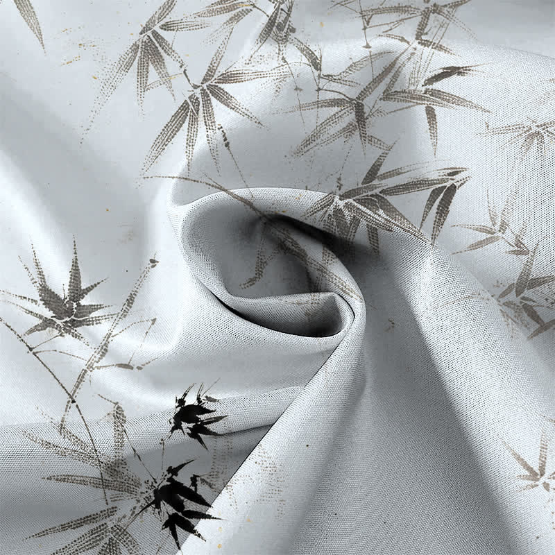 Buddha Stones Ink Bamboo Leaves Pattern Buttons Breathable Men's Short Sleeve Shirt - image 2