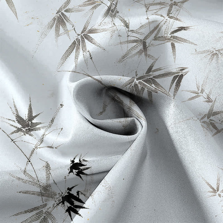 Buddha Stones Ink Bamboo Leaves Pattern Buttons Breathable Men's Short Sleeve Shirt - image 2