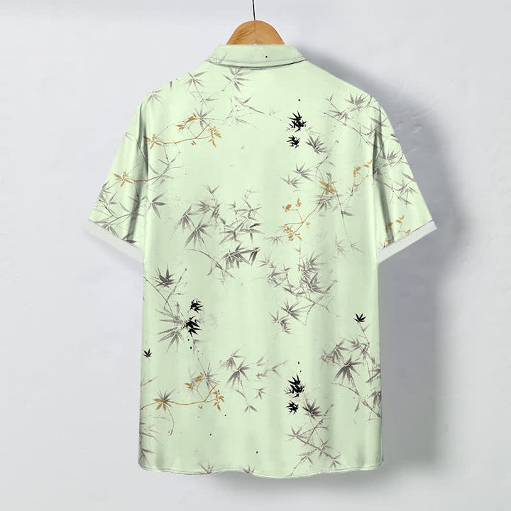 Buddha Stones Ink Bamboo Leaves Pattern Buttons Breathable Men's Short Sleeve Shirt - image 4