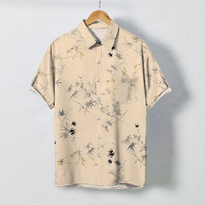 Buddha Stones Ink Bamboo Leaves Pattern Buttons Breathable Men's Short Sleeve Shirt - Wheat - US/UK/AU48，EU58 (4XL) - image 5