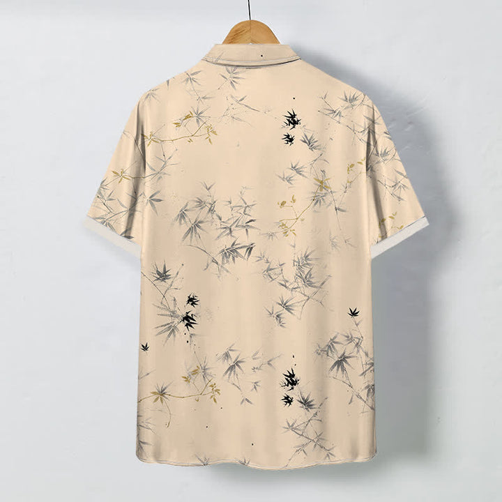 Buddha Stones Ink Bamboo Leaves Pattern Buttons Breathable Men's Short Sleeve Shirt - image 6