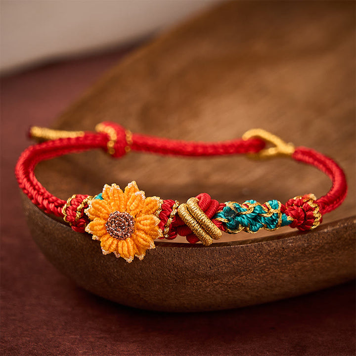 Buddha Stones Hand-Woven Red String Peach Blossom Sunflower Luck Bracelet - image 13