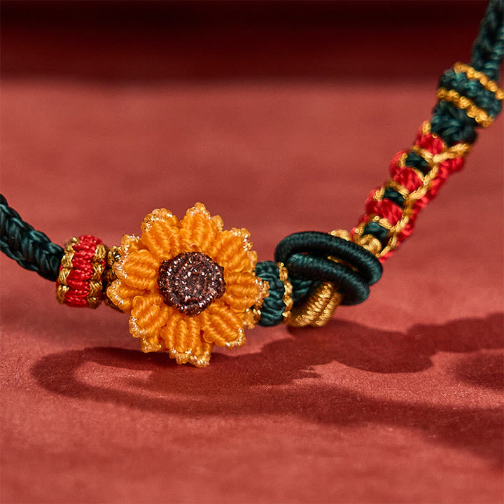 Buddha Stones Hand-Woven Red String Peach Blossom Sunflower Luck Bracelet - image 10