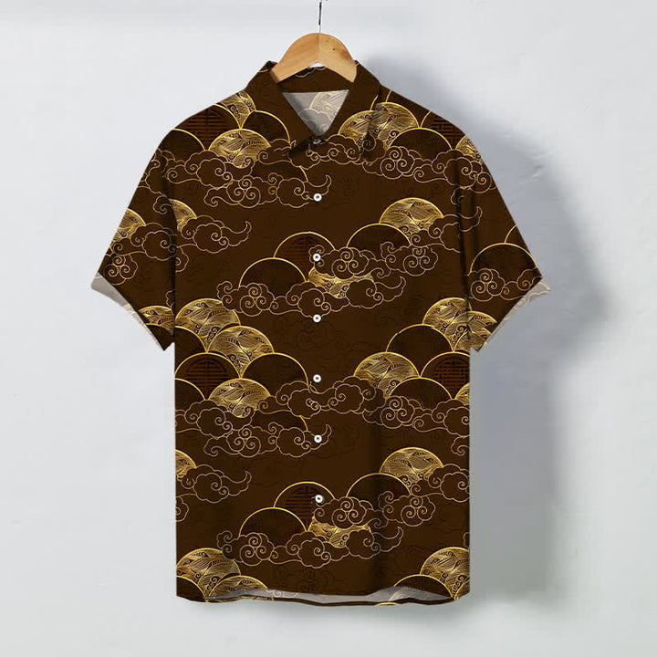 Buddha Stones Golden Cloud Wave Moon Pattern Buttons Breathable Men's Short Sleeve Shirt - SaddleBrown - US/UK/AU48，EU58 (4XL) - image 5