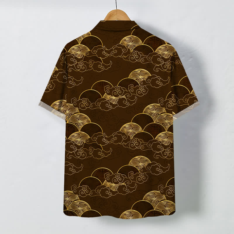 Buddha Stones Golden Cloud Wave Moon Pattern Buttons Breathable Men's Short Sleeve Shirt - image 6