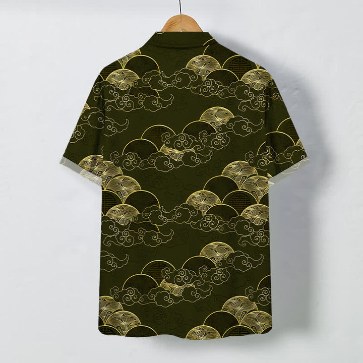 Buddha Stones Golden Cloud Wave Moon Pattern Buttons Breathable Men's Short Sleeve Shirt - image 8