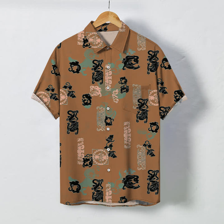 Buddha Stones Vintage Teal Letter Pattern Buttons Breathable Men's Short Sleeve Shirt - Peru - US/UK/AU48，EU58 (4XL) - image 5