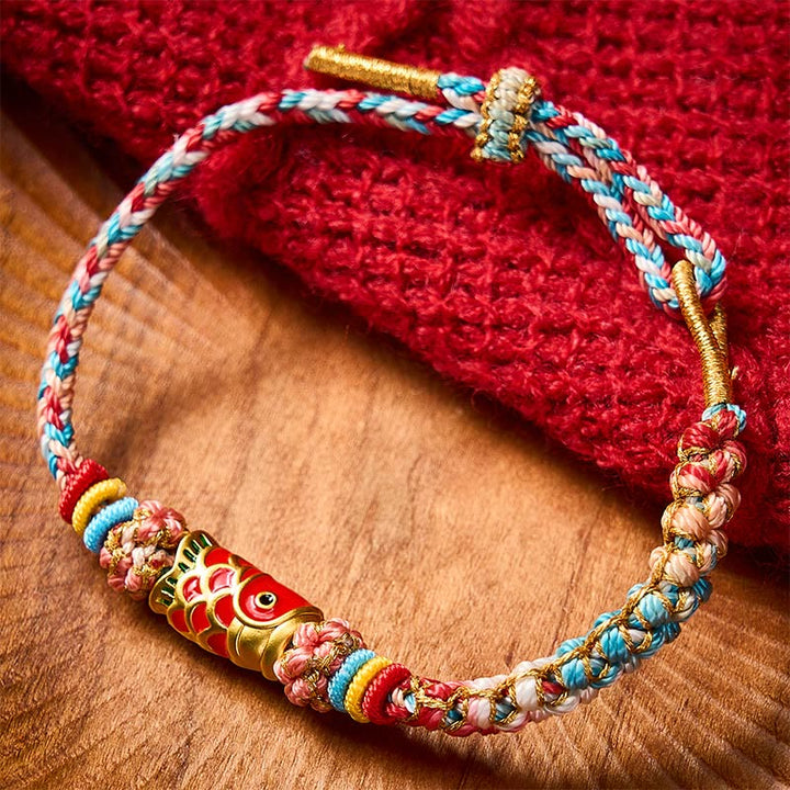 Buddha Stones Hand-Woven Peach Blossom Koi Fish Success Rope Bracelet - Koi Fish(Wrist Circumference: 5.51-7.48 in / 14-19cm) - image 0