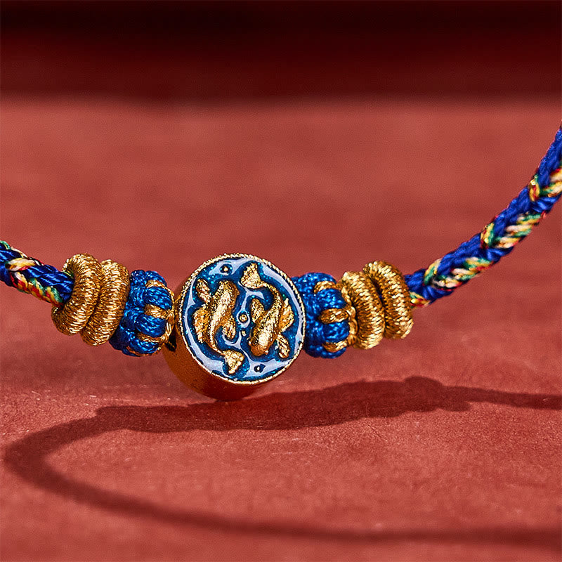 Buddha Stones Hand-Woven String Double Golden Koi Fish Strength Rope Bracelet - image 11