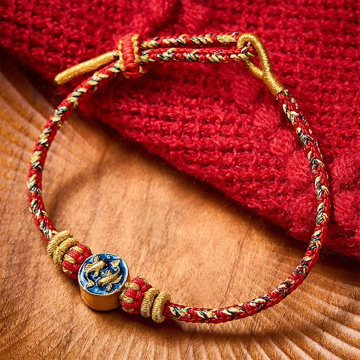 Buddha Stones Hand-Woven String Double Golden Koi Fish Strength Rope Bracelet - Red(Wrist Circumference: 5.51-7.48 in / 14-19cm) - image 14