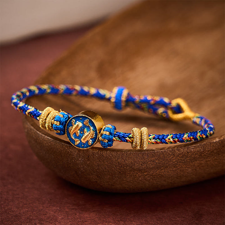 Buddha Stones Hand-Woven String Double Golden Koi Fish Strength Rope Bracelet - image 3