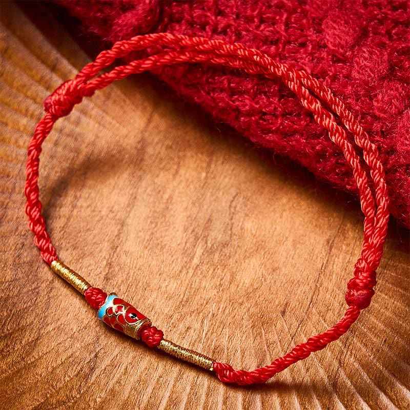 Buddha Stones Hand-Woven Red String Luck Koi Fish Adjustable Copper Charm Bracelet - image 1