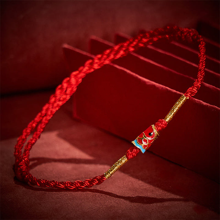 Buddha Stones Hand-Woven Red String Luck Koi Fish Adjustable Copper Charm Bracelet - image 3