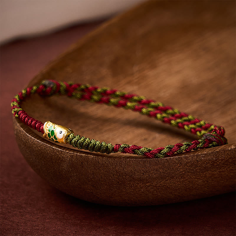 Buddha Stones Braided Colorful Red Green String Koi Fish Luck Bracelet Anklet - Anklet(Circumference: 8.66-10.63 in / 22-27 cm) - image 0