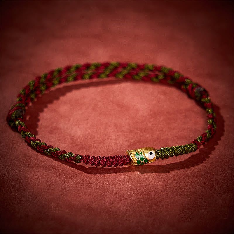 Buddha Stones Braided Colorful Red Green String Koi Fish Luck Bracelet Anklet - image 3