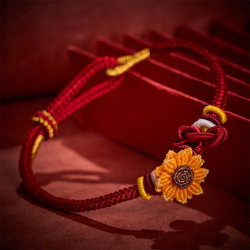 Buddha Stones Hand-Woven Red String Sunflower Luck Bracelet - image 8