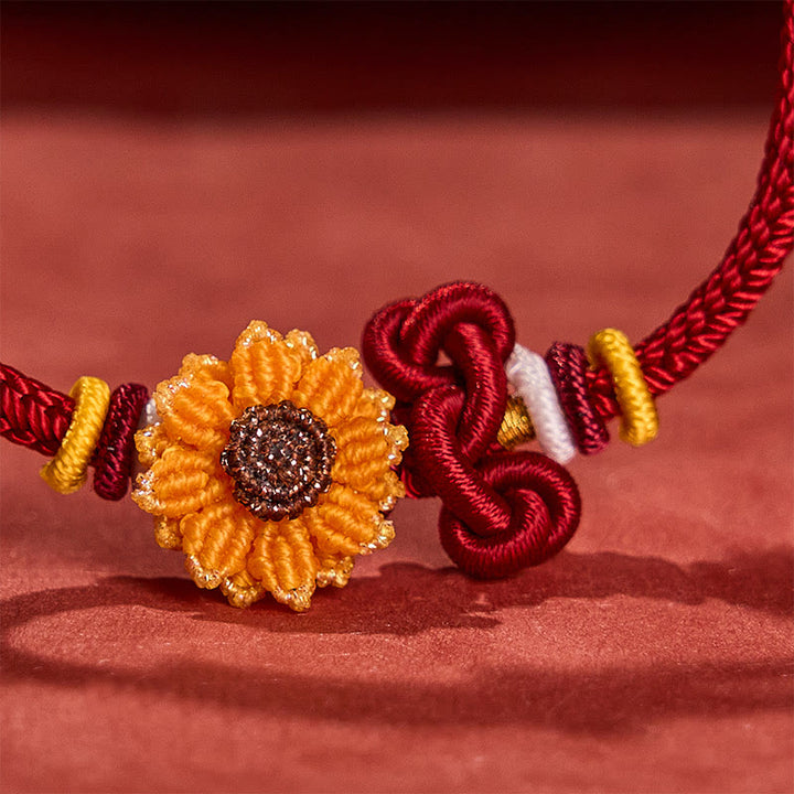 Buddha Stones Hand-Woven Red String Sunflower Luck Bracelet - image 9
