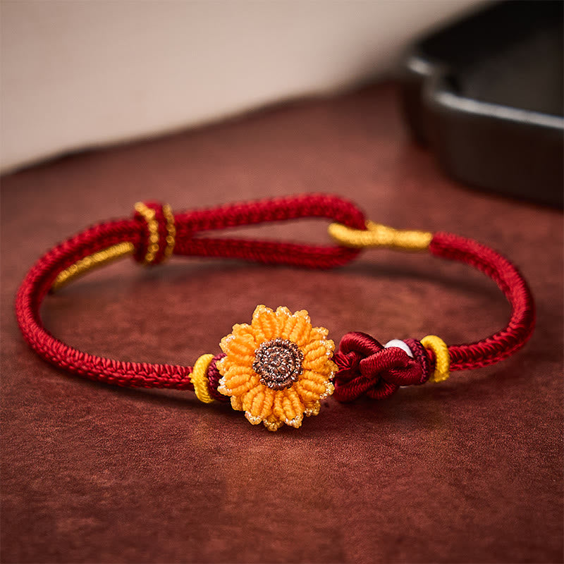 Buddha Stones Hand-Woven Red String Sunflower Luck Bracelet - image 2