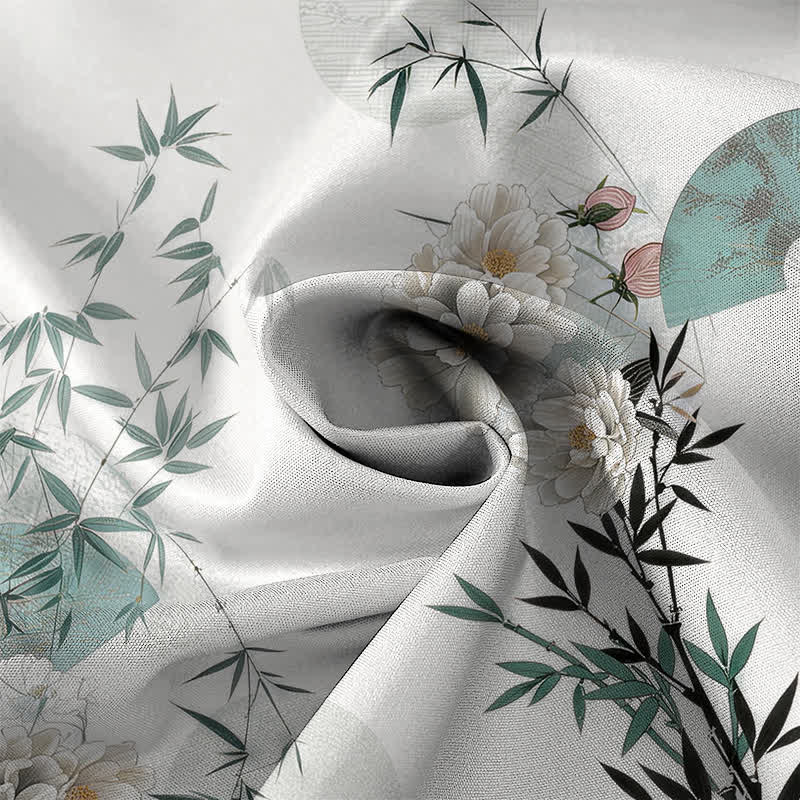 Buddha Stones Mint Fan Bamboo Blossom Pattern Buttons Breathable Men's Short Sleeve Shirt - image 2