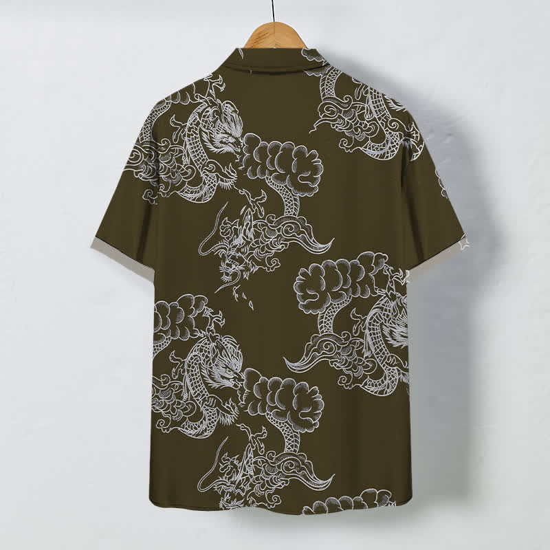 Buddha Stones Vintage Floral Scroll Pattern Buttons Breathable Men's Short Sleeve Shirt - image 6