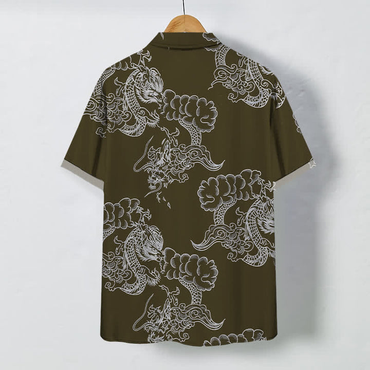 Buddha Stones Vintage Floral Scroll Pattern Buttons Breathable Men's Short Sleeve Shirt - image 6