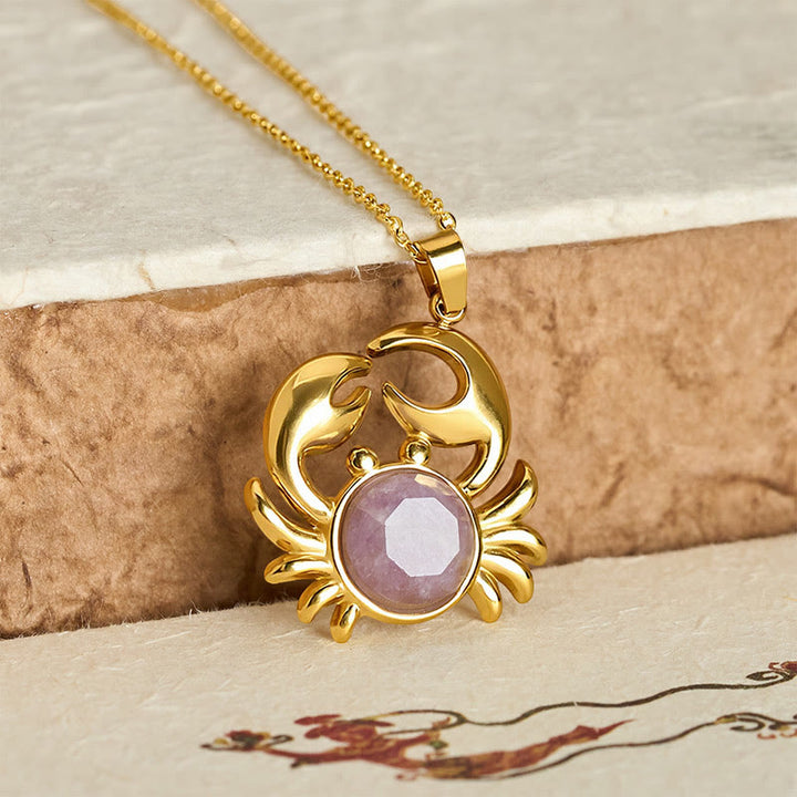 Buddha Stones Gold Plated Amethyst Crab  Inner Peace Necklace - image 3