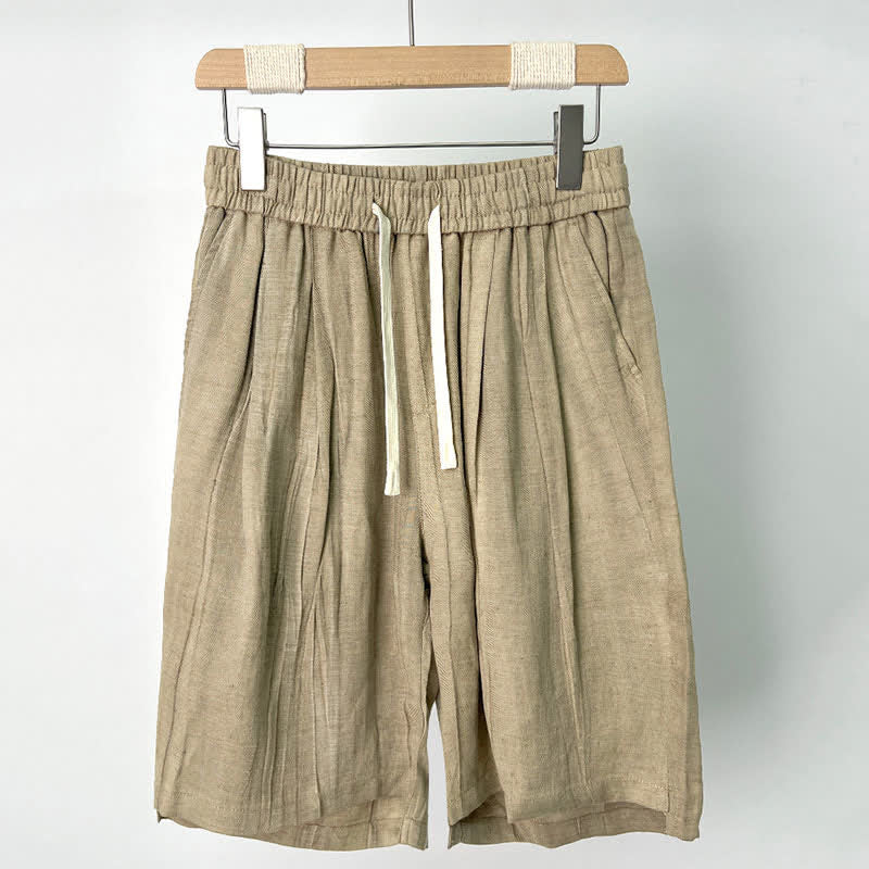 Buddha Stones Summer Casual Drawstring Solid Elastic Waist Men's Shorts With Pockets - Tan - US/UK/AU44，EU54 (4XL) - image 0