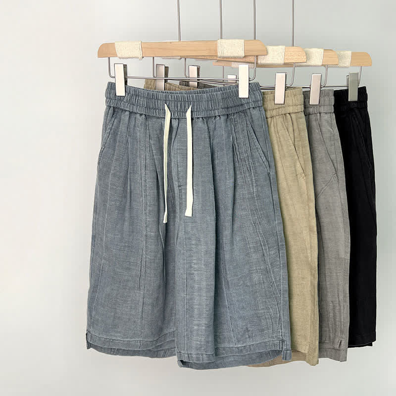 Buddha Stones Summer Casual Drawstring Solid Elastic Waist Men's Shorts With Pockets - image 12