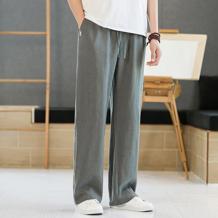 Buddha Stones Spring Summer Casual Minimalist Drawstring Solid Long Pants Men's Straight Leg Pants With Pockets - image 2
