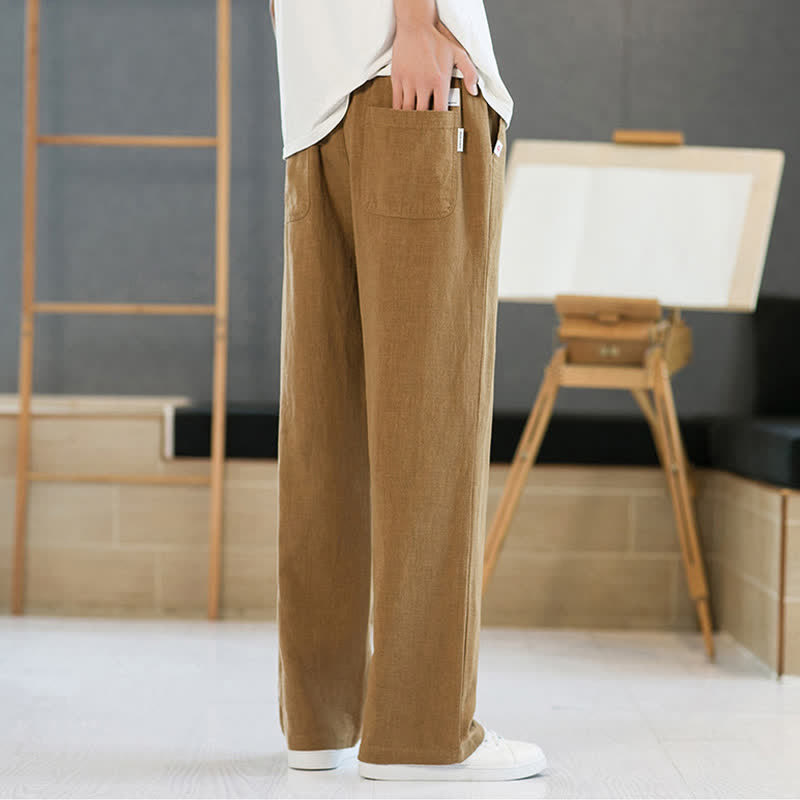 Buddha Stones Spring Summer Casual Minimalist Drawstring Solid Long Pants Men's Straight Leg Pants With Pockets - image 17