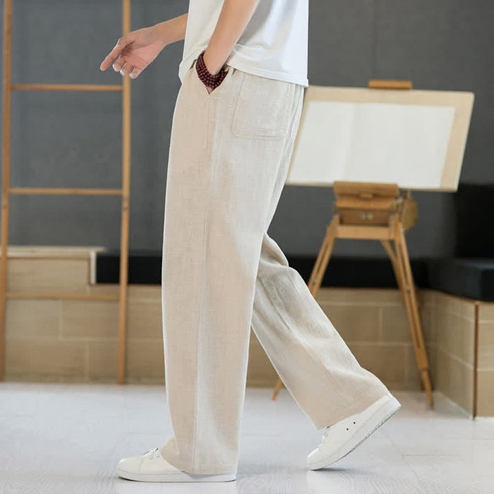Buddha Stones Spring Summer Casual Minimalist Drawstring Solid Long Pants Men's Straight Leg Pants With Pockets - image 29