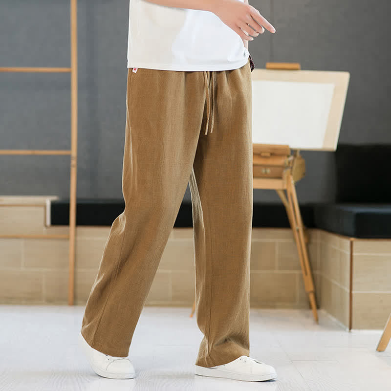 Buddha Stones Spring Summer Casual Minimalist Drawstring Solid Long Pants Men's Straight Leg Pants With Pockets - image 15